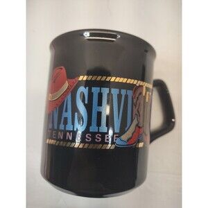 Vintage Nashville Tennessee Souvenir Mug Black Ceramic Coffee Cup Cowboy Hat